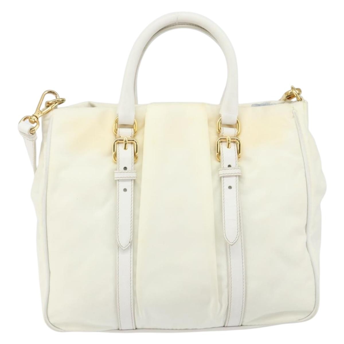 Prada Vintage Tote Tessuto with Leather, WHITE, NYLON, Tote bag