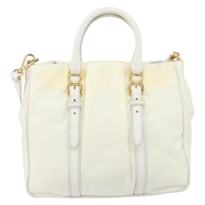 Prada Vintage Tote Tessuto with Leather, WHITE, NYLON, Tote bag