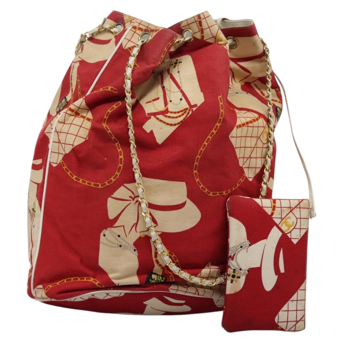 Chanel Chain Shoulder Bag Canvas, RED, CANVAS, Shoulder bag