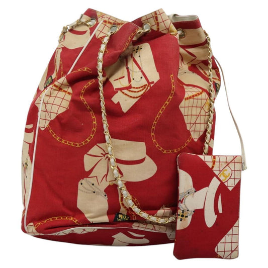 Chanel Chain Shoulder Bag Canvas, RED, CANVAS, Shoulder bag