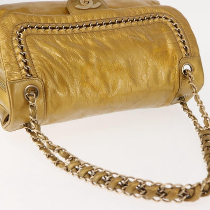 Chanel Luxe Ligne Flap Bag Patent, GOLD, LEATHER, Handbag