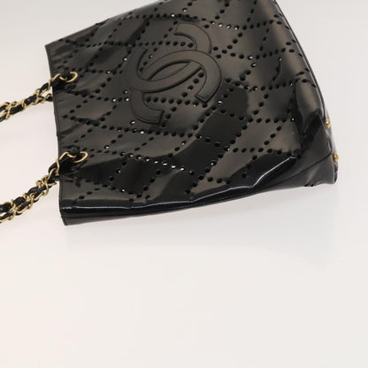 Chanel CC Chain Tote Perforated Patent, BLACK, PATENT_LEATHER, Tote bag