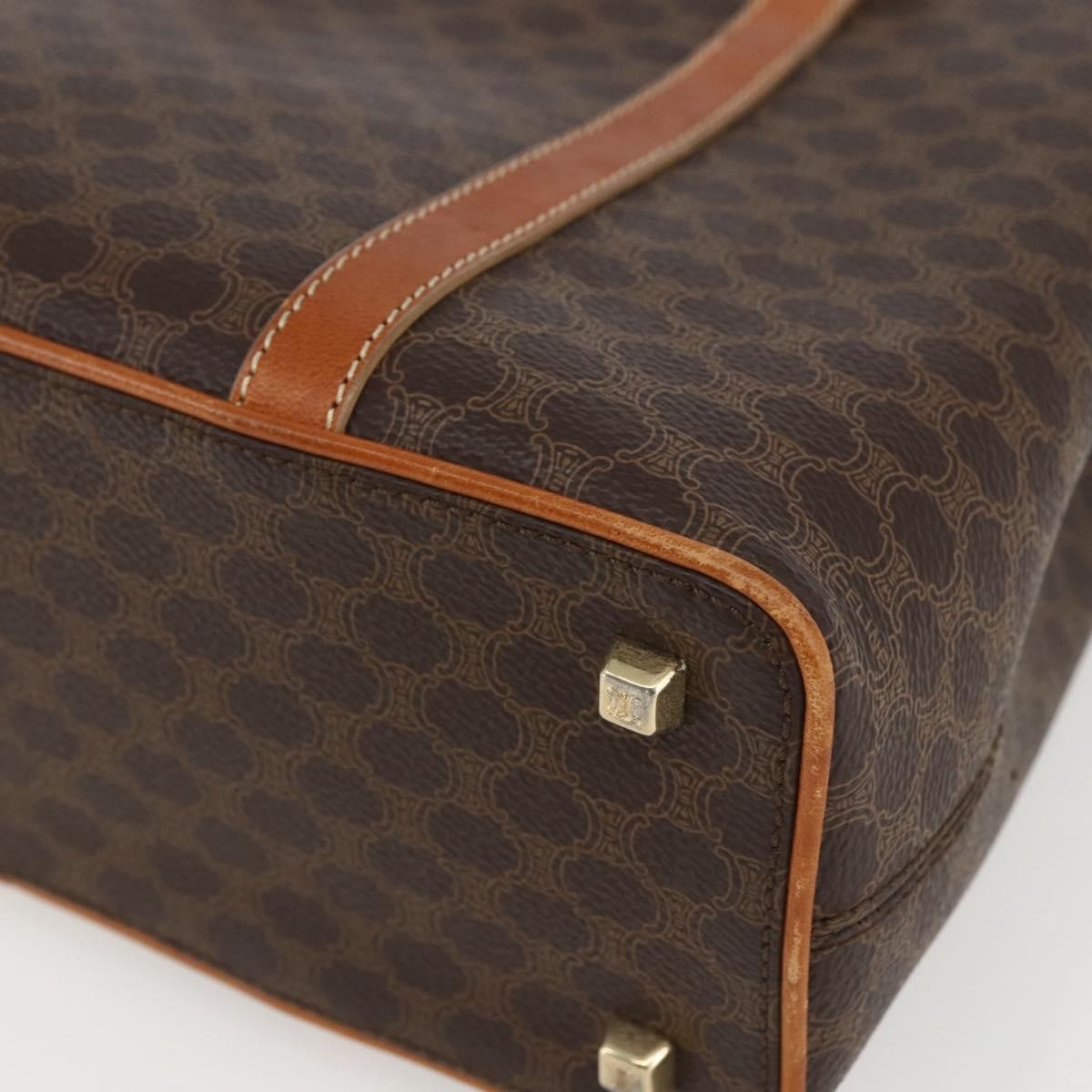 Celine Vintage Macadam Handbag Canvas and Leather, BROWN, CANVAS, Handbag