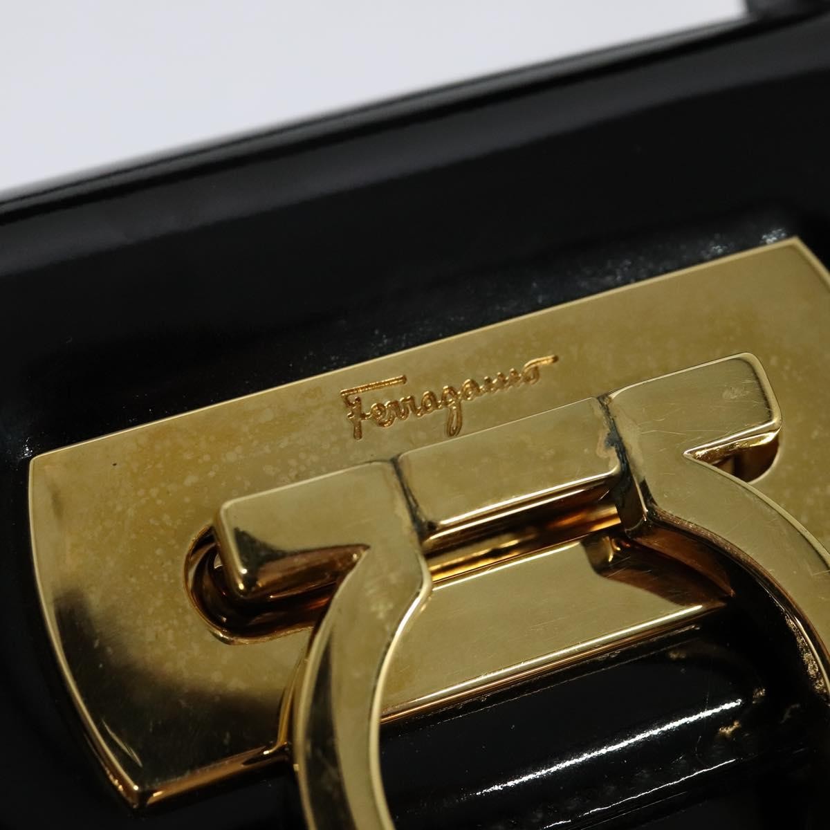 Salvatore Ferragamo Gancini Convertible Top Handle Bag Patent Leather, BLACK, PATENT_LEATHER, Handbag