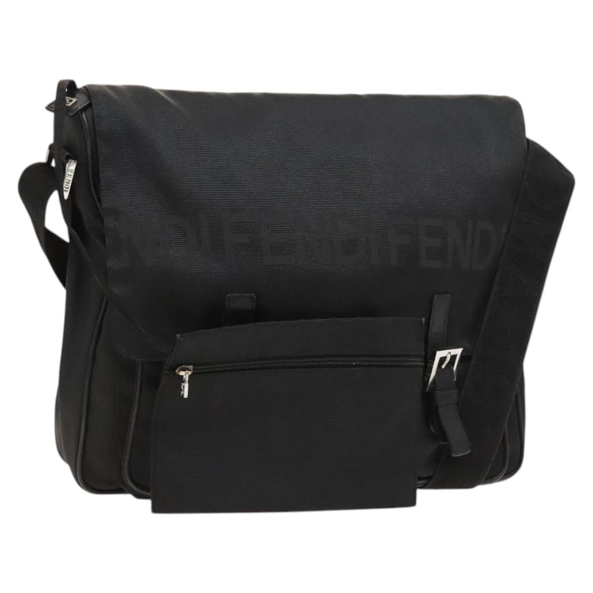 Fendi Vintage Double Buckle Flap Shoulder Bag Nylon, BLACK, NYLON, Shoulder bag