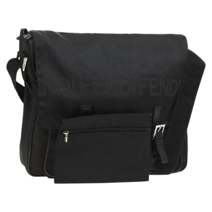 Fendi Vintage Double Buckle Flap Shoulder Bag Nylon, BLACK, NYLON, Shoulder bag