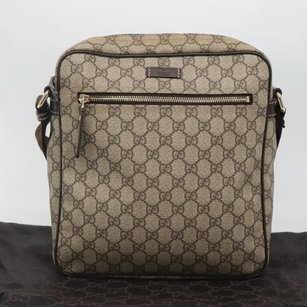Gucci Front Zip Messenger GG Coated Canvas, BEIGE, CANVAS, Shoulder bag