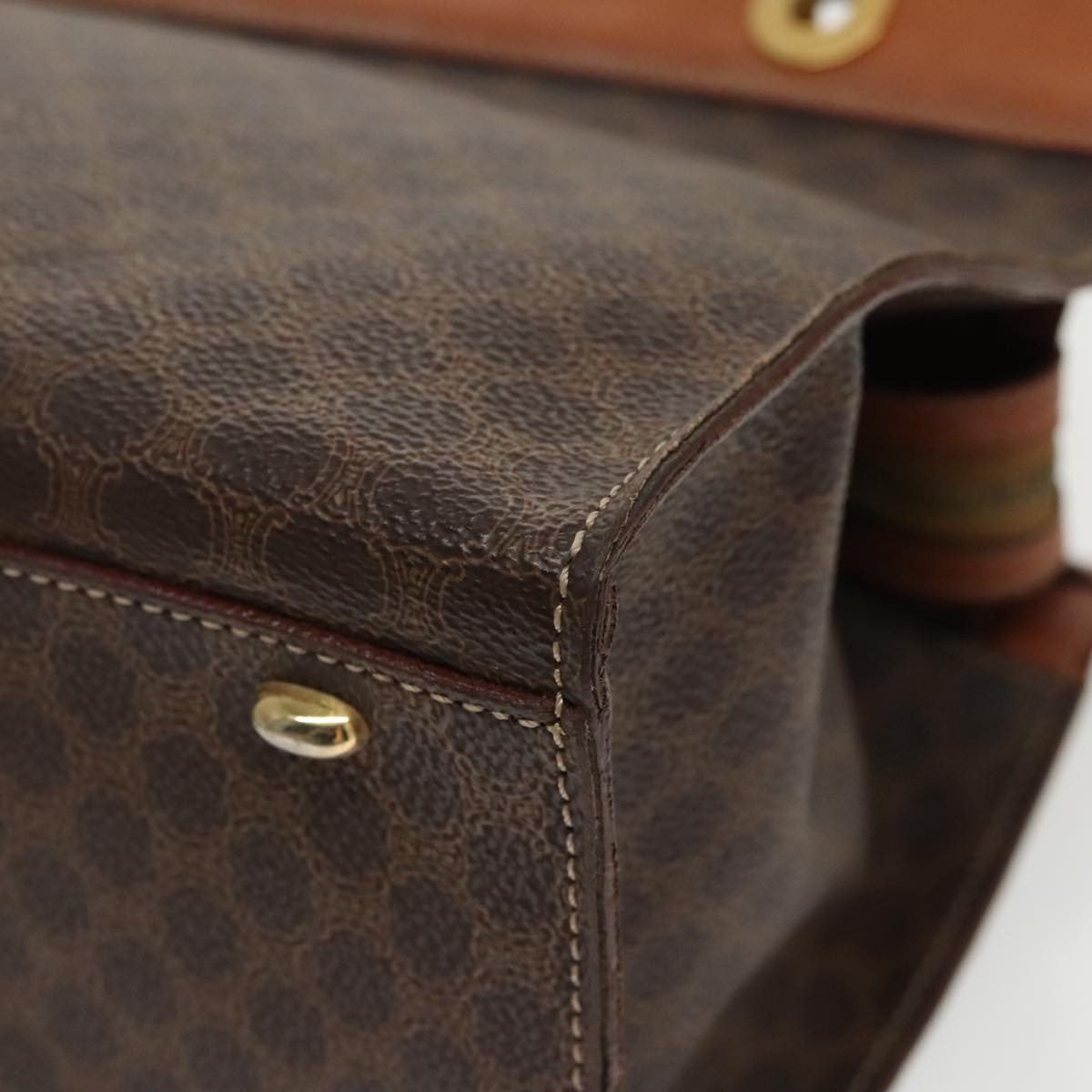 Celine Macadam Handbag Macadam with leather, BROWN, CANVAS, Handbag