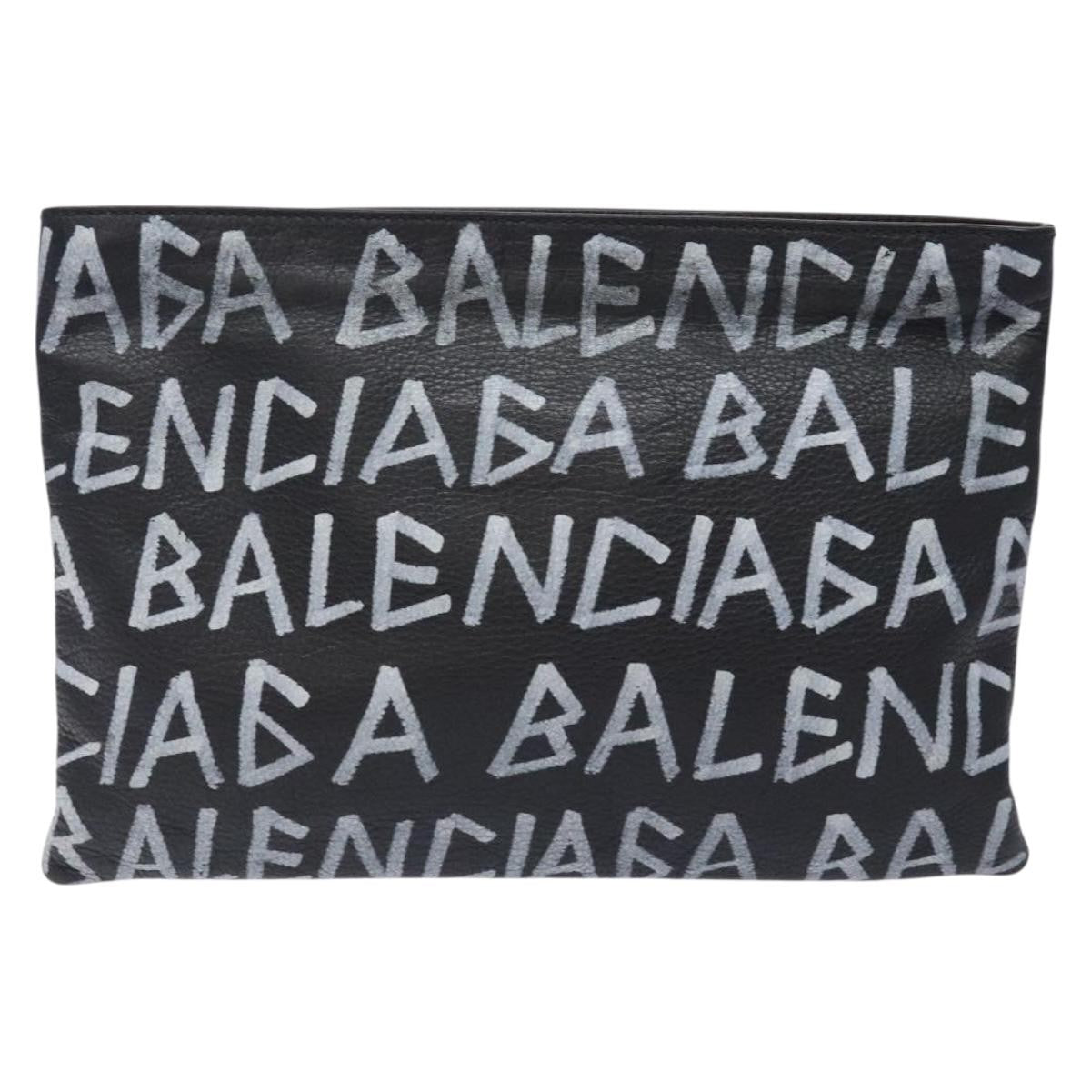 Balenciaga Graffiti Pouch Leather, BLACK, LEATHER, Clutche & pouche