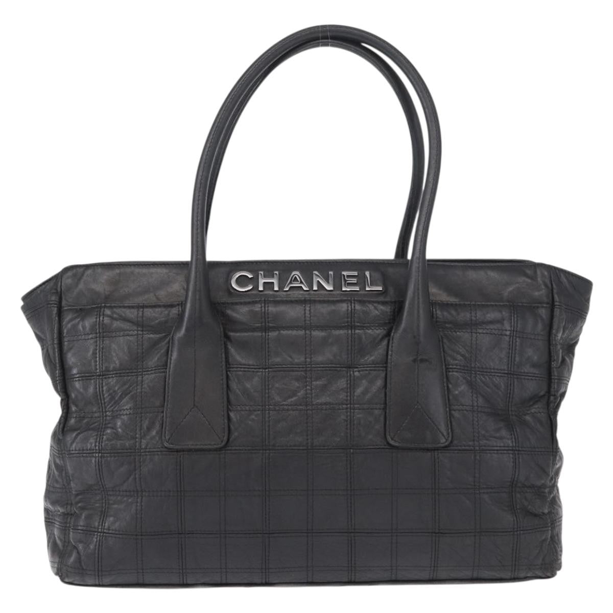 Chanel Lax Shopping Tote Square Quilted Leather, BLACK, LEATHER, Tote bag
