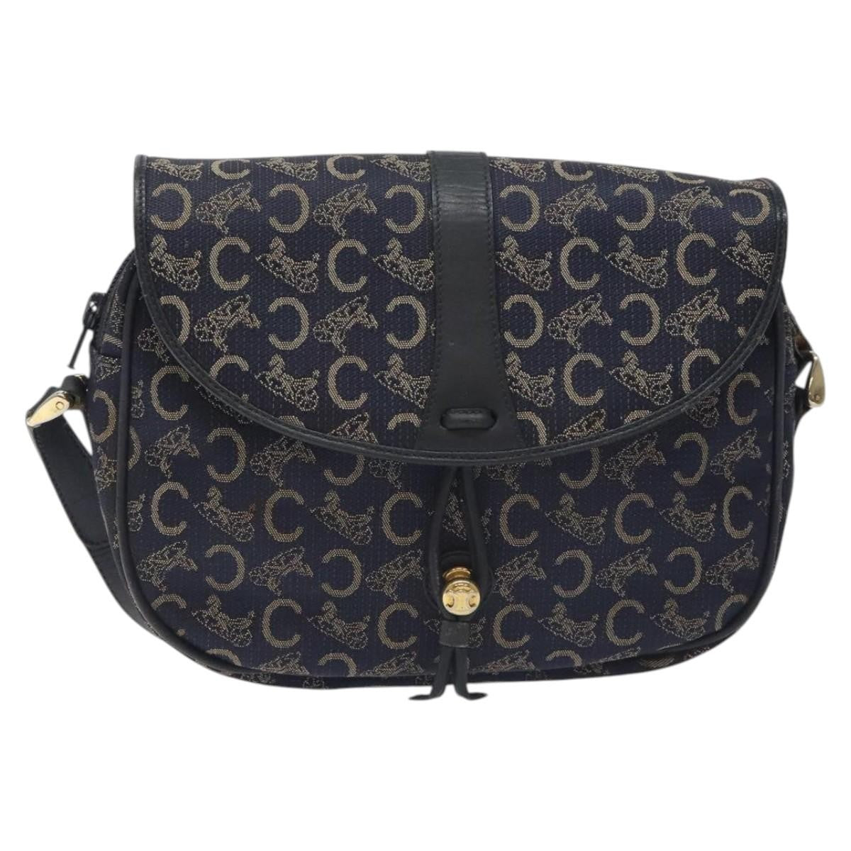 Celine C Sulky Shoulder bag Canvas and Leather, NAVY, CANVAS, Shoulder bag