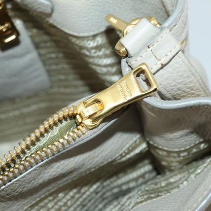 Prada Convertible Shopper Tote Vitello Daino, GRAY, LEATHER, Tote bag