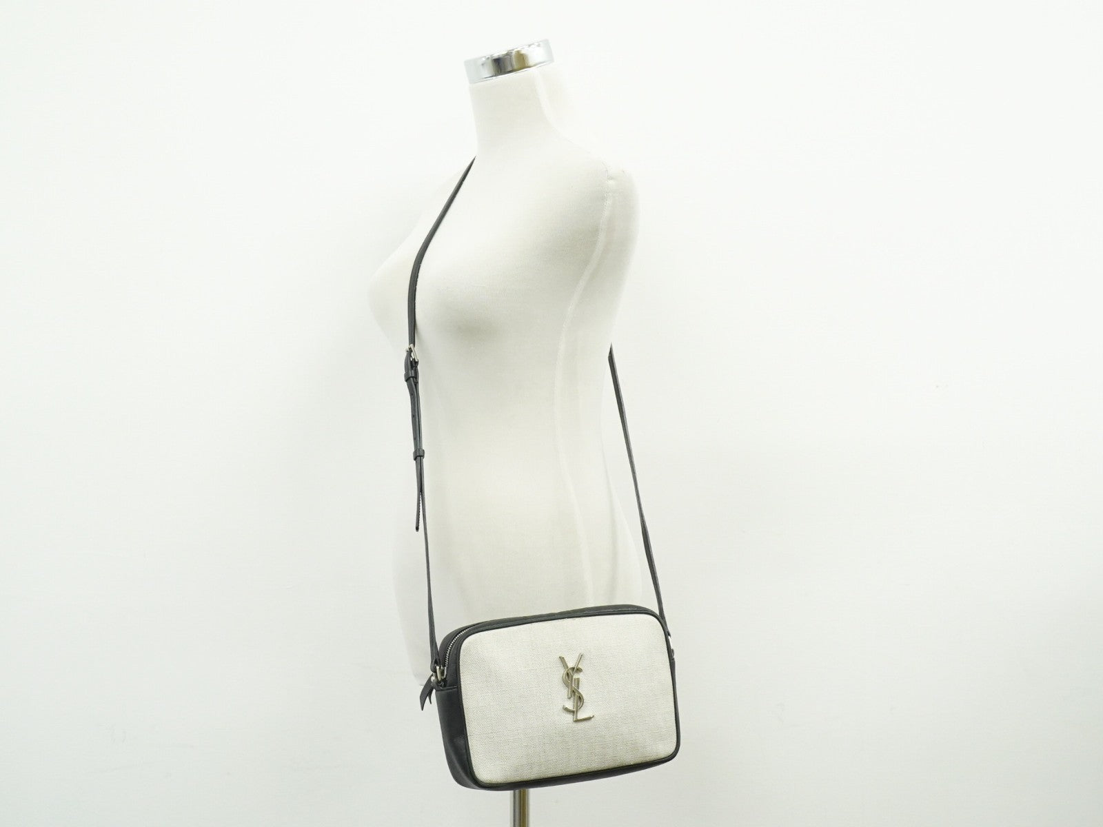 Saint Laurent Lou Camera Bag Canvas and Leather, BEIGE, CANVAS, Shoulder bag