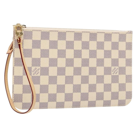 Louis Vuitton Neverfull Pochette Damier, WHITE, CANVAS, Tote bag