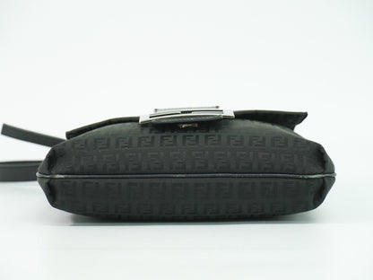Fendi Vintage Flap Crossbody Bag Zucchino Canvas, BLACK, CANVAS, Shoulder bag