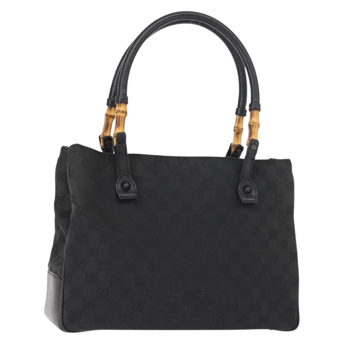 Gucci Vintage Bamboo Handle Bag Canvas, BLACK, CANVAS, Tote bag