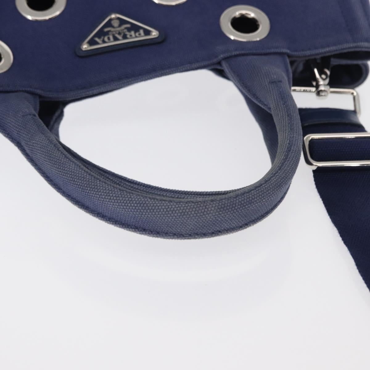 Prada Canapa Convertible Tote Grommet Embellished Canvas, BLUE, CANVAS, Tote bag