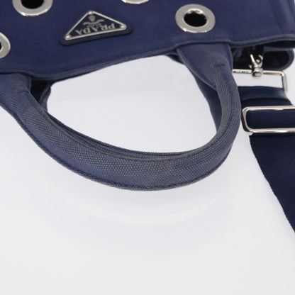 Prada Canapa Convertible Tote Grommet Embellished Canvas, BLUE, CANVAS, Tote bag