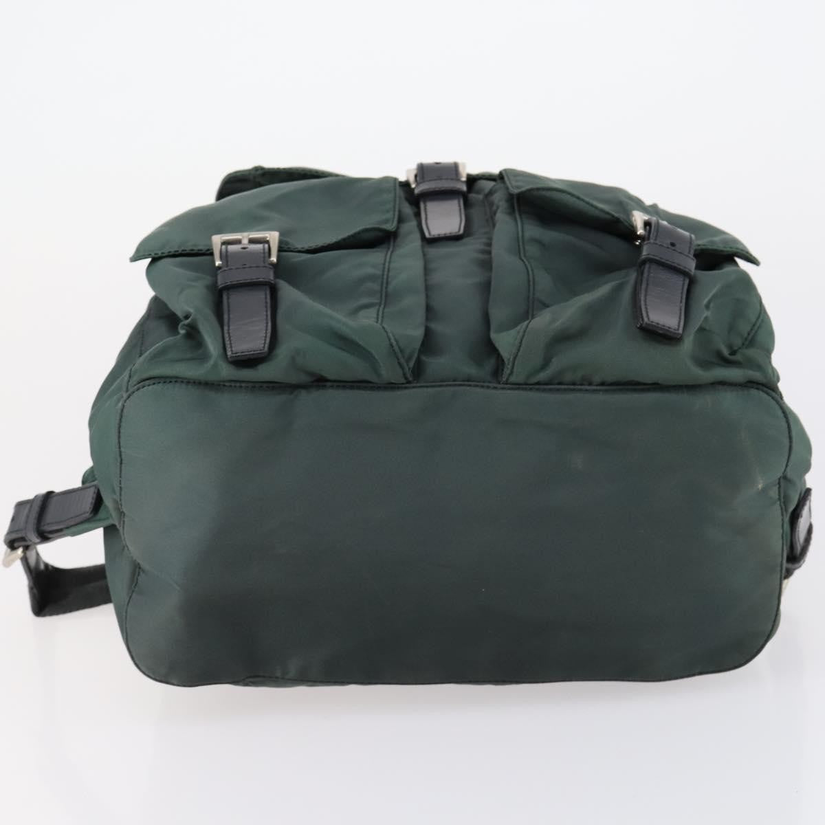 Prada Vela Double Front Pocket Backpack Tessuto with Saffiano Leather, GREEN, NYLON, Backpack