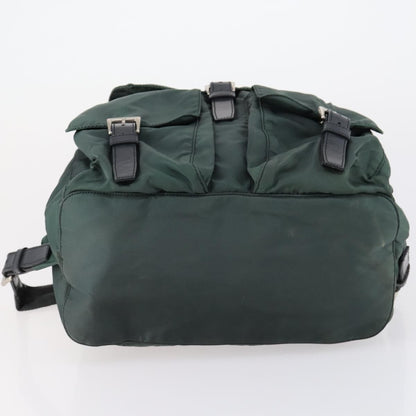 Prada Vela Double Front Pocket Backpack Tessuto with Saffiano Leather, GREEN, NYLON, Backpack
