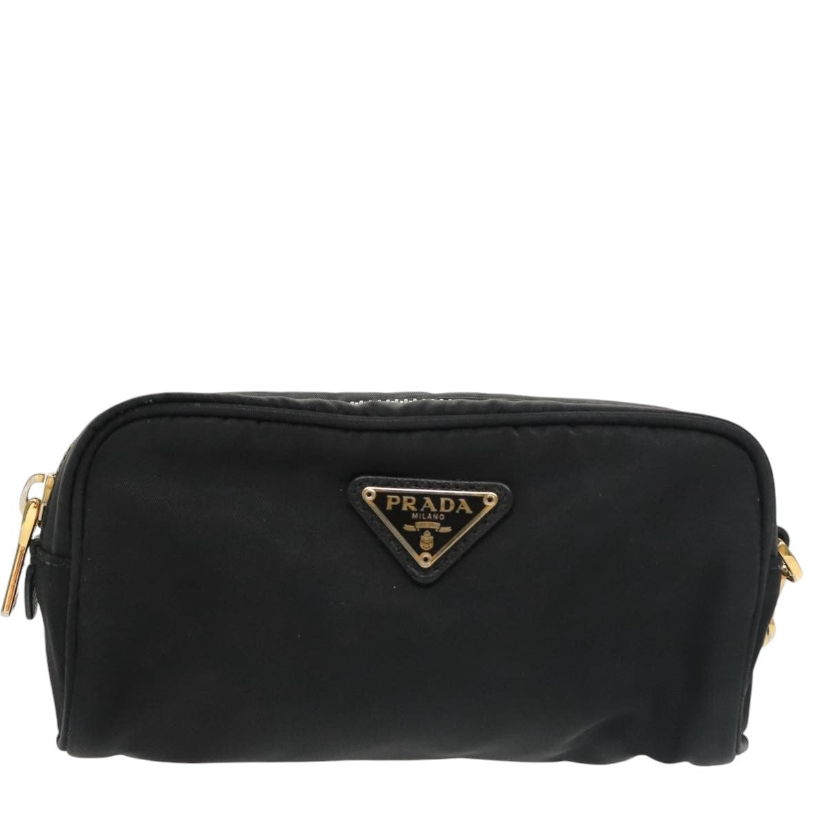 Prada Wristlet Zip Pouch Tessuto, BLACK, NYLON, Clutche & pouche
