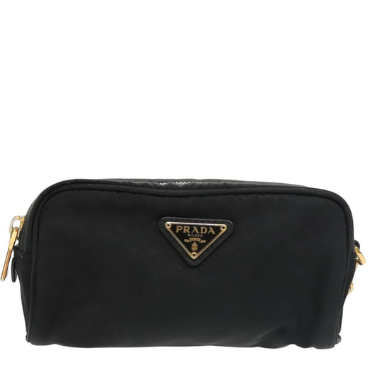 Prada Wristlet Zip Pouch Tessuto, BLACK, NYLON, Clutche & pouche