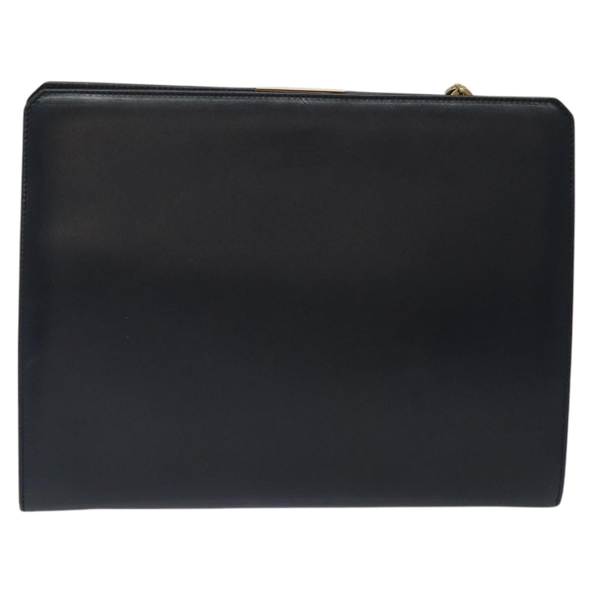 Salvatore Ferragamo Vintage Gancini Chain Shoulder Bag Leather, NAVY, LEATHER, Shoulder bag