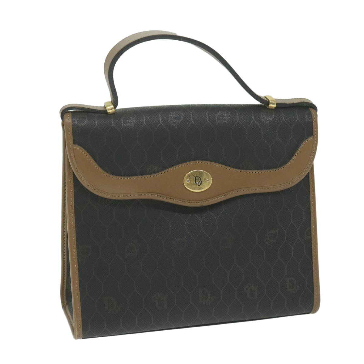 Christian Dior Vintage Honeycomb Handbag Canvas Leather, BLACK, CANVAS, Handbag