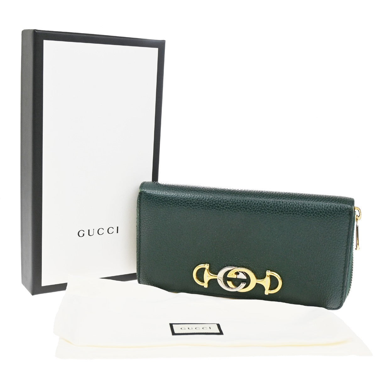 Gucci Zumi Zip Around Wallet Leather, GREEN, LEATHER, Wallets