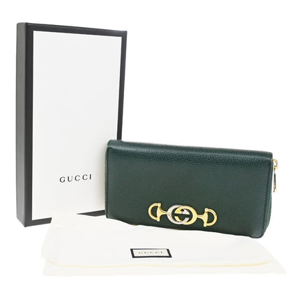 Gucci Zumi Zip Around Wallet Leather, GREEN, LEATHER, Wallets