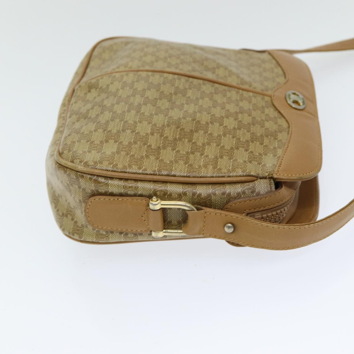 Celine Vintage Macadam Shoulder Bag Canvas and Leather, Beige, Canvas, Shoulder Bag