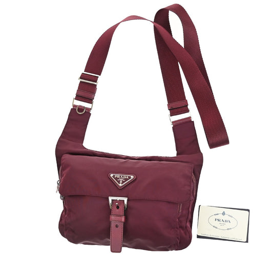 Prada Buckle Messenger Bag Tessuto, BURGUNDY, SYNTHETIC, Crossbody bag