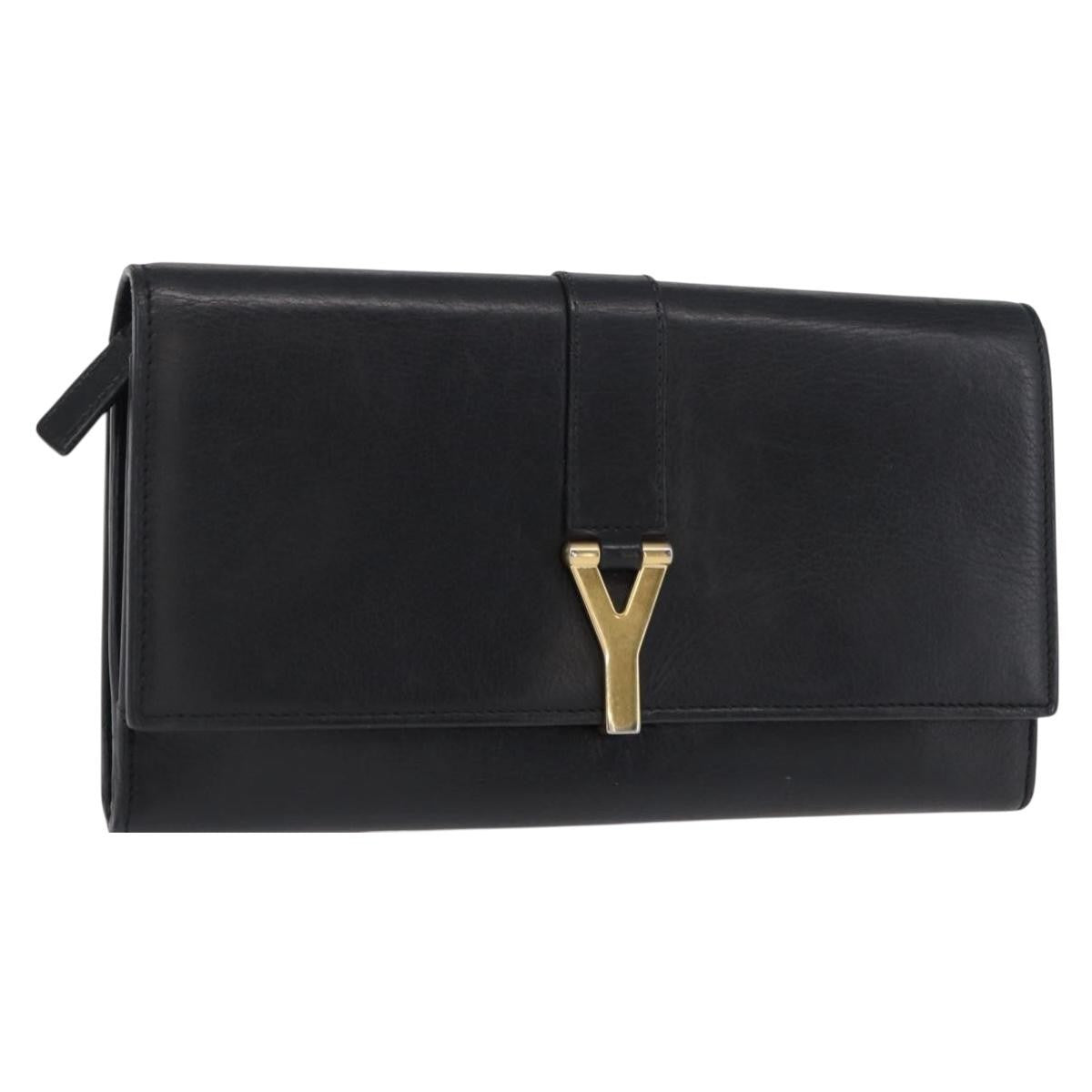 Saint Laurent Y Line Flap Wallet Leather, BLACK, LEATHER, Wallets