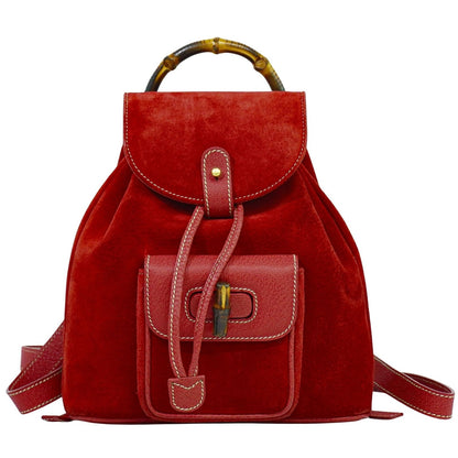 Gucci Vintage Bamboo Backpack Suede, RED, SUEDE, Backpack