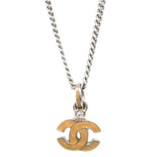 Chanel Vintage CC Pendent Necklace Plated Metal, SILVER, SILVER_PLATED, Necklace
