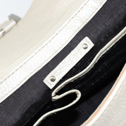 Celine Vintage Buckle Shoulder Bag Leather, WHITE, LEATHER, Shoulder bag