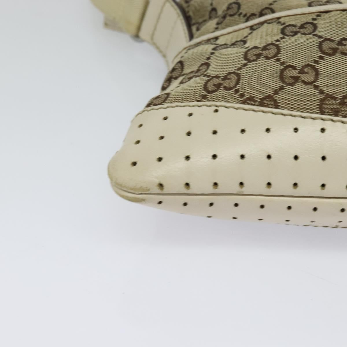 Gucci Zip Messenger Bag GG Canvas with Perforated Leather, BEIGE, CANVAS, Crossbody bag