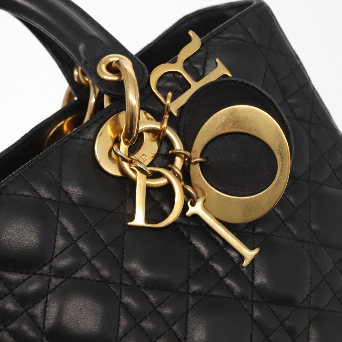 Christian Dior Lady Dior Bag Leather, BLACK, LEATHER, Handbag