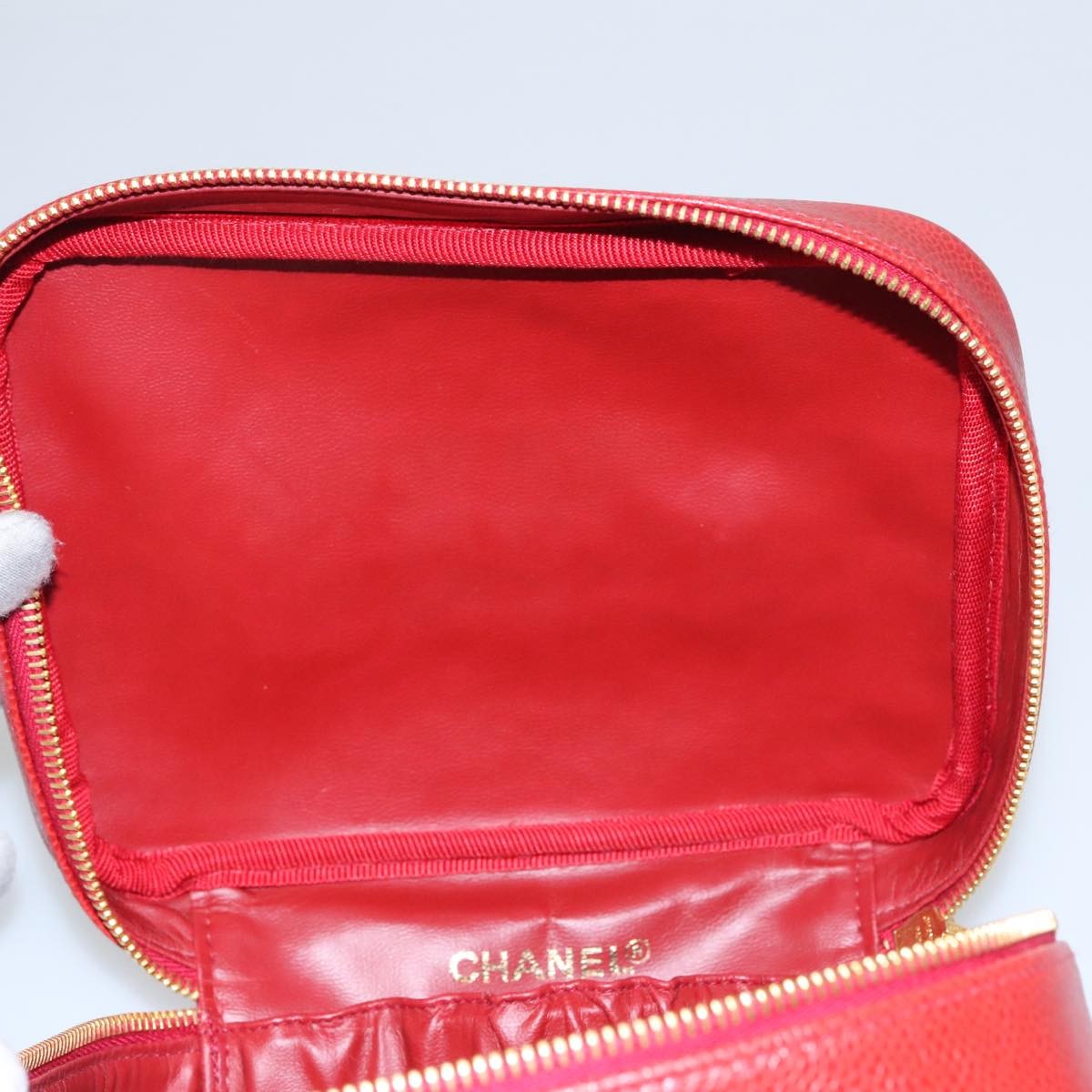 Chanel Vintage Timeless Cosmetic Case Caviar, RED, LEATHER, Clutche & pouche