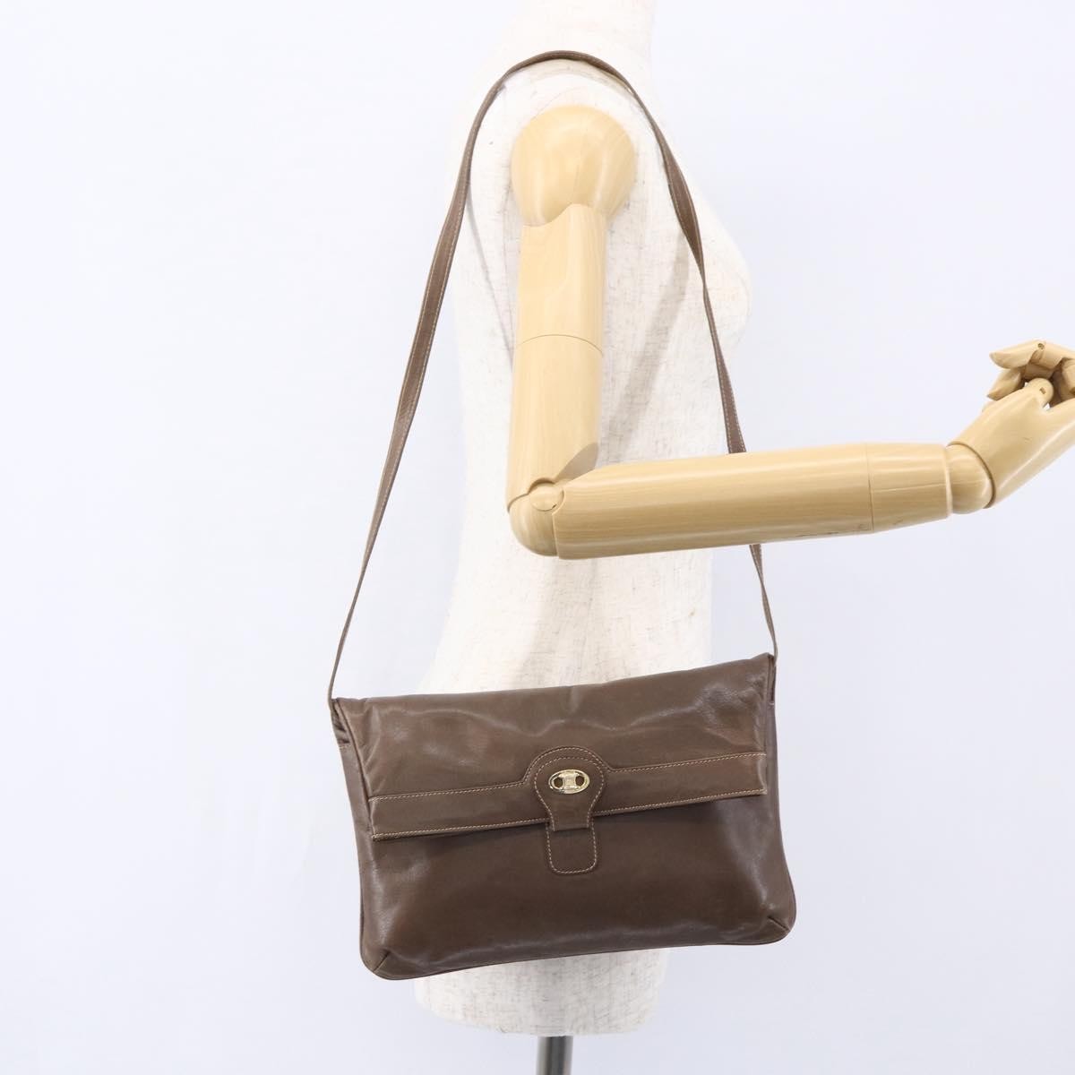 Celine Vintage Shoulder Bag Leather, BROWN, LEATHER, Shoulder bag
