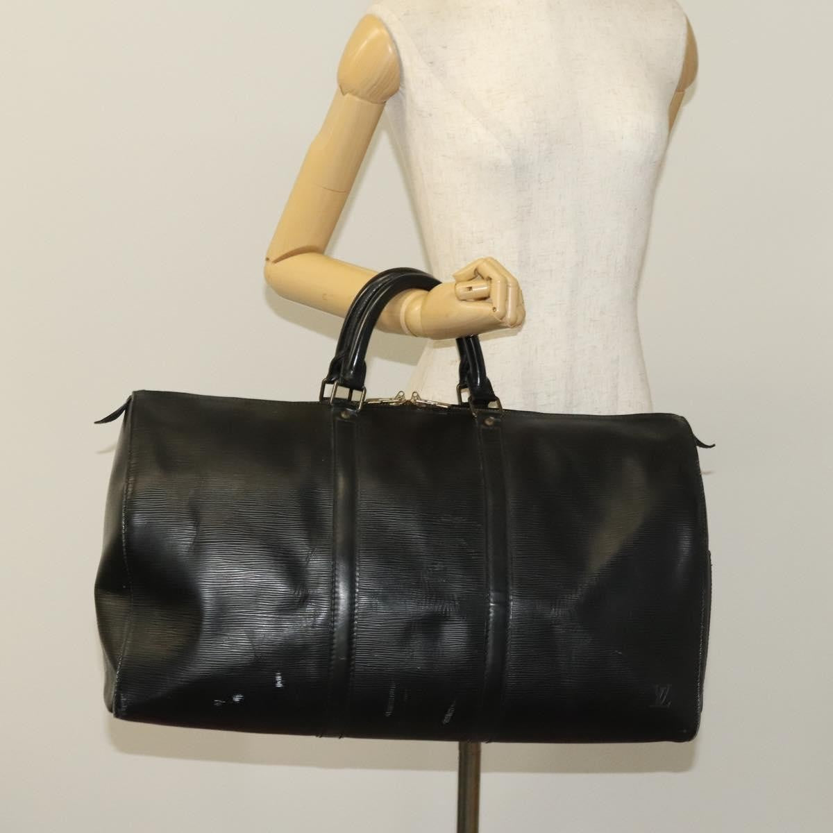 Louis Vuitton Keepall Bag Epi Leather, BLACK, LEATHER, Travel bag