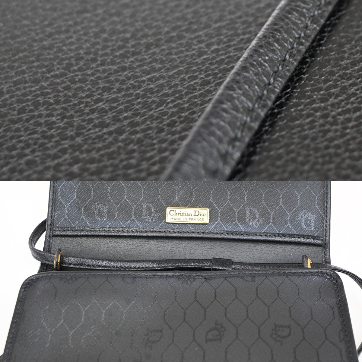 Christian Dior Vintage Honeycomb Flap Crossbody Bag Canvas and Leather, Black, PVC, Shoulder Bag