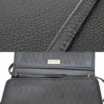 Christian Dior Vintage Honeycomb Flap Crossbody Bag Canvas and Leather, Black, PVC, Shoulder Bag