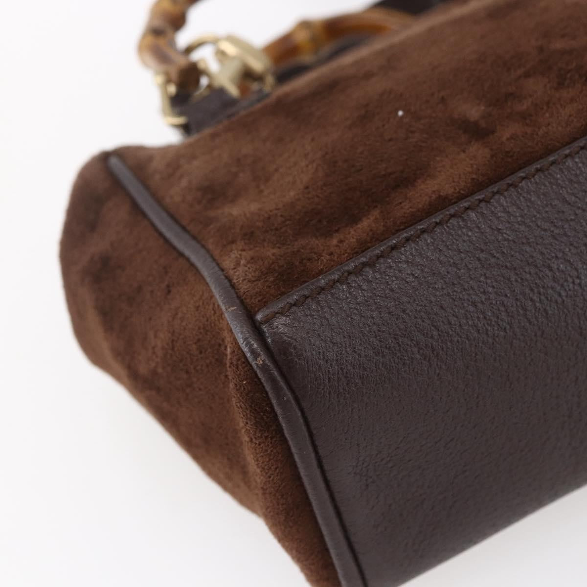 Gucci Vintage Bamboo Front Pocket Tote Suede, BROWN, SUEDE, Handbag