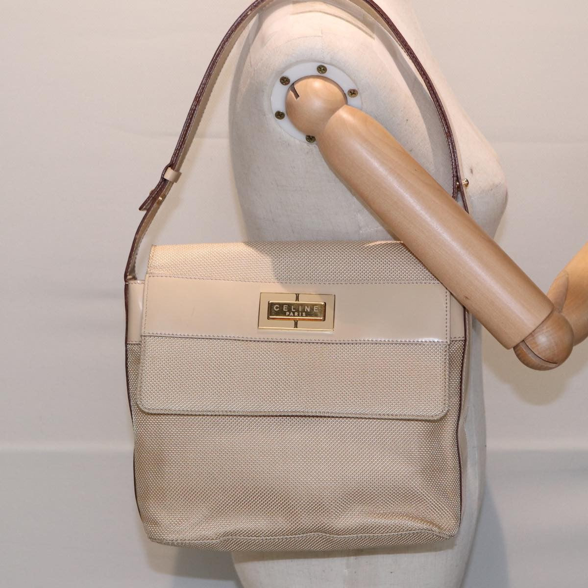 Celine Shoulder Bag Nylon, BEIGE, NYLON, Shoulder bag
