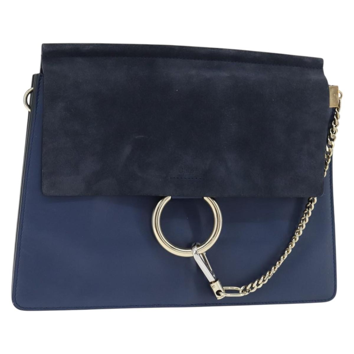 Chloe Faye Shoulder Bag Leather and Suede, NAVY, LEATHER, Shoulder bag