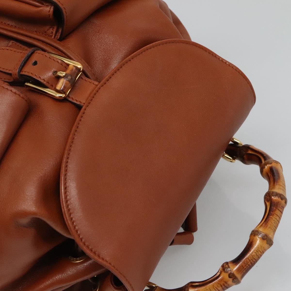 Gucci Vintage Bamboo Backpack Leather, BROWN, LEATHER, Backpack