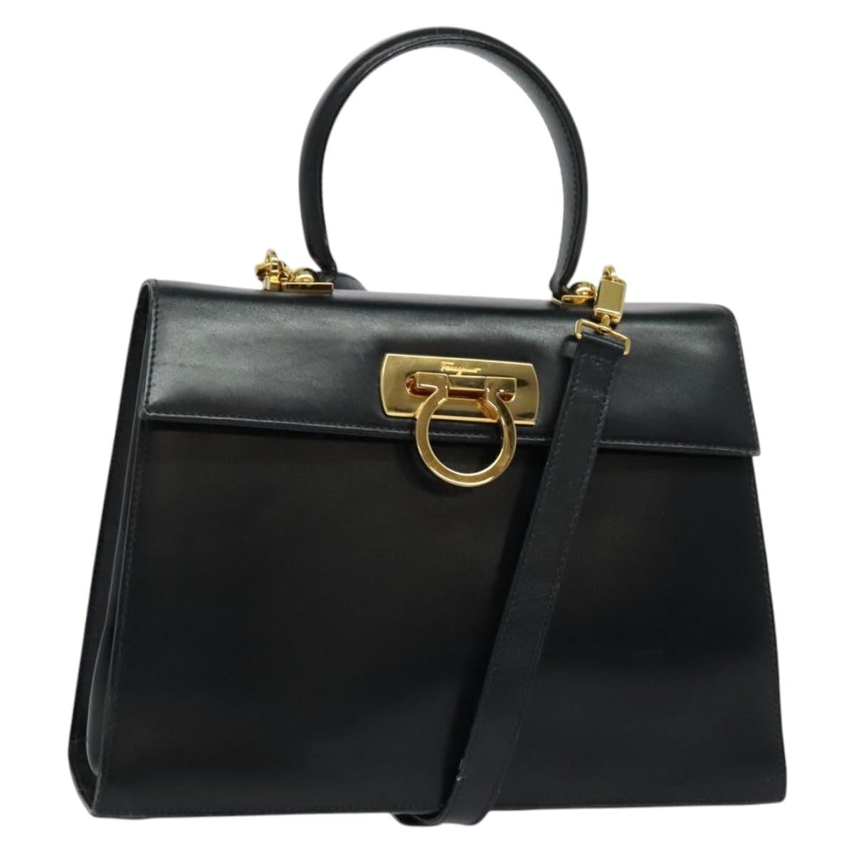 Salvatore Ferragamo Gancini Convertible Top Handle Bag Leather, BLACK, LEATHER, Handbag