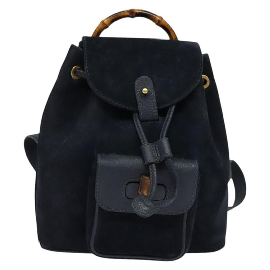 Gucci Gucci bamboo backpack daim, NAVY, SUEDE, Backpack