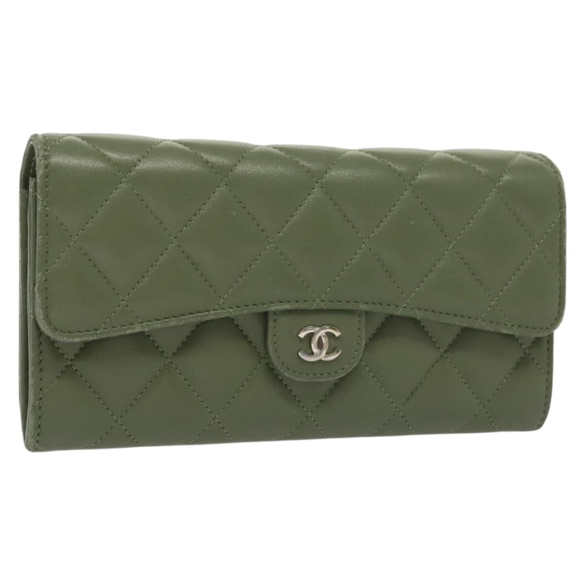 Chanel CC Gusset Classic Flap Wallet Quilted Lambskin, GREEN, LEATHER, Wallets